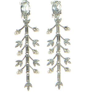 OSCAR DE LA RENTA Baguette Crystal Pearl Drop Clip-on Earrings